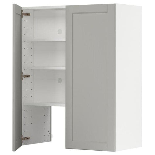 METOD wall cb f extr hood w shlf/door, white/Lerhyttan light grey, 80x100 cm