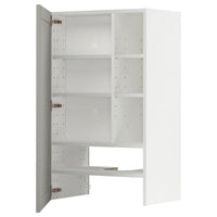 METOD wall cb f extr hood w shlf/door, white/Lerhyttan light grey, 60x100 cm