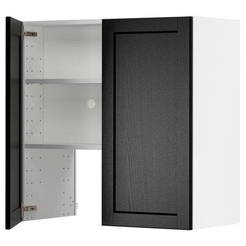 METOD wall cb f extr hood w shlf/door, white/Lerhyttan black stained, 80x80 cm
