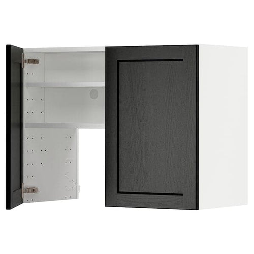 METOD wall cb f extr hood w shlf/door, white/Lerhyttan black stained, 80x60 cm