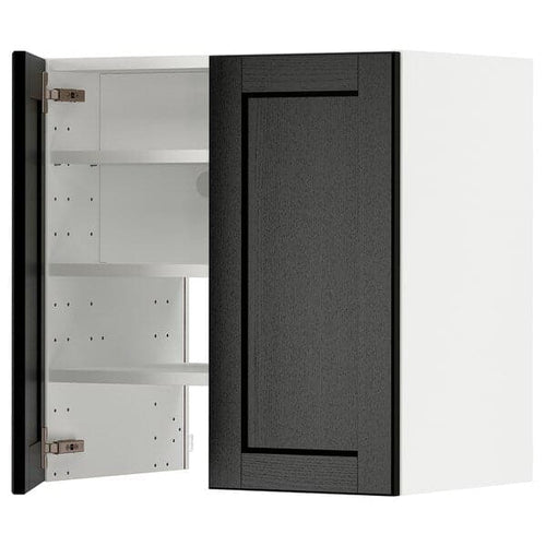 METOD wall cb f extr hood w shlf/door, white/Lerhyttan black stained, 60x60 cm