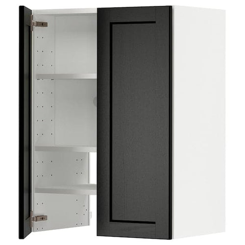 METOD wall cb f extr hood w shlf/door, white/Lerhyttan black stained, 60x80 cm