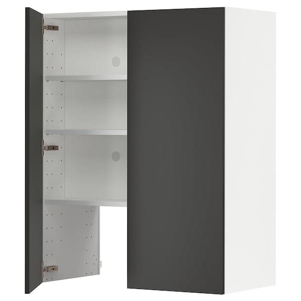 Ikea METOD - Wall cb f extr hood w shlf/door, white/Nickebo matt anthracite, 80x100 cm