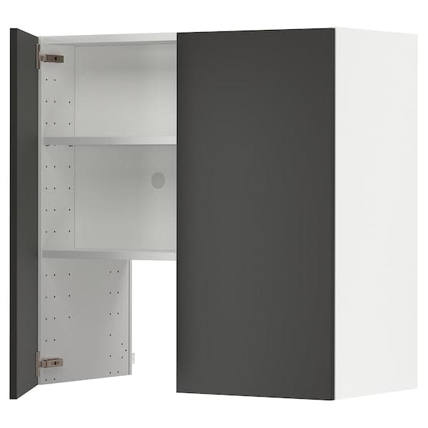 METOD - Wall cb f extr hood w shlf/door, white/Nickebo matt anthracite, 80x80 cm - best price from Maltashopper.com 19504350