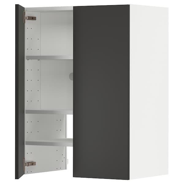 METOD - Wall cb f extr hood w shlf/door, white/Nickebo matt anthracite, 60x80 cm