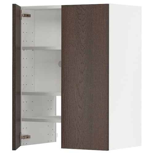 METOD wall cb f extr hood w shlf/door, white/Sinarp brown, 60x80 cm