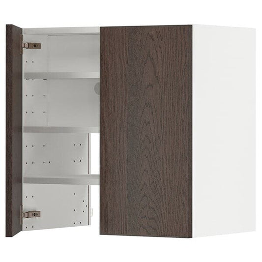 Ikea METOD - Wall cb f extr hood w shlf/door, white/Sinarp brown , 60x60 cm