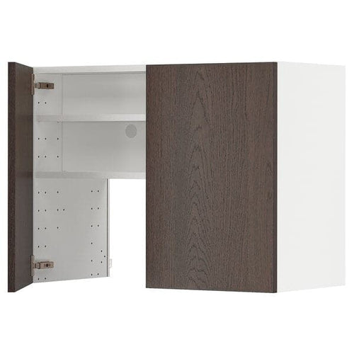 METOD wall cb f extr hood w shlf/door, white/Sinarp brown, 80x60 cm