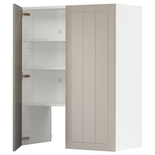 METOD - Wall cb f extr hood w shlf/door, white/Stensund beige, 80x100 cm