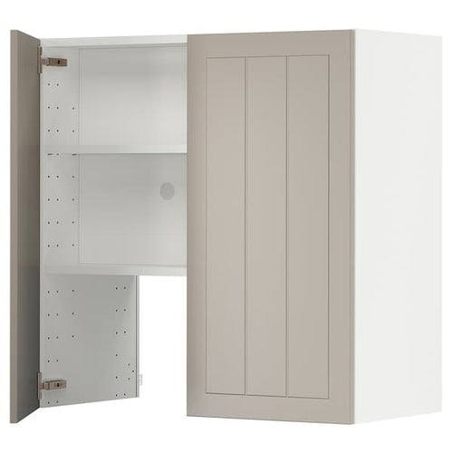 METOD - Wall cb f extr hood w shlf/door, white/Stensund beige , 80x80 cm