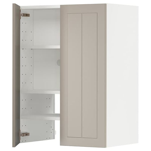METOD wall cb f extr hood w shlf/door, white/Stensund beige, 60.0x80.0x38.8 cm