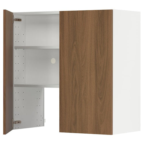 METOD - Wall cb f extr hood w shlf/door, white/Tistorp brown walnut effect, 80x80 cm