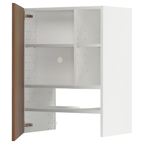 METOD - Wall cb f extr hood w shlf/door, white/Tistorp brown walnut effect, 60x80 cm - best price from Maltashopper.com 49519963