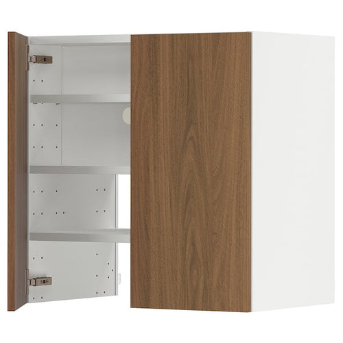 METOD - Wall cb f extr hood w shlf/door, white/Tistorp brown walnut effect, 60x60 cm