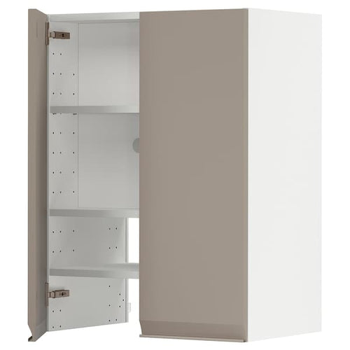 METOD wall cb f extr hood w shlf/door, white/Upplöv matt dark beige, 60x80 cm