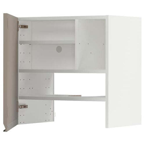 METOD - Wall cb f extr hood w shlf/door, white/Upplöv matt dark beige , 60x60 cm