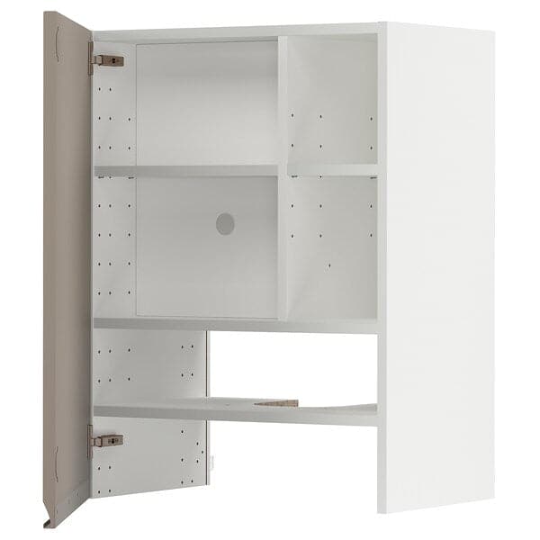 METOD - Wall cb f extr hood w shlf/door, white/Upplöv matt dark beige , 60x80 cm