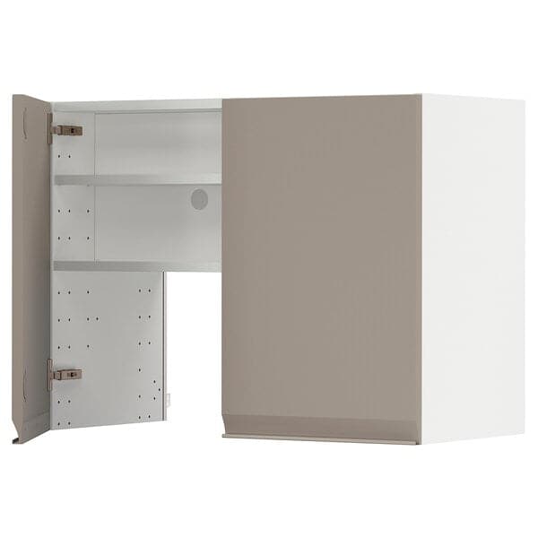 METOD - METOD Wall cb f extr hood w shlf/door, white/Upplöv matt dark beige, 80x60 cm