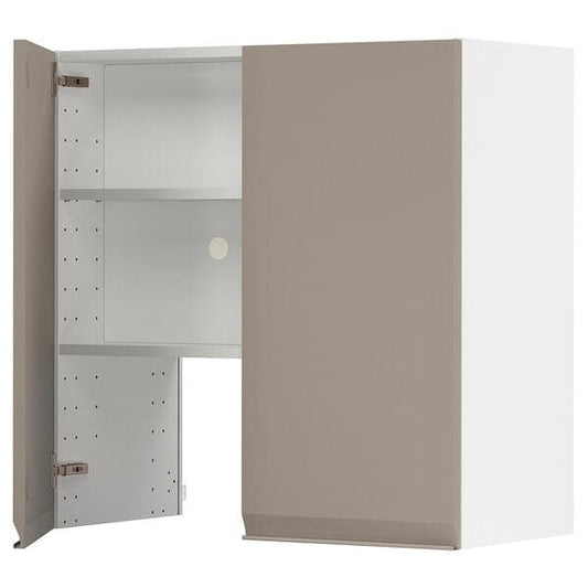 Ikea METOD - Wall cb f extr hood w shlf/door, white/Upplöv matt dark beige , 80x80 cm