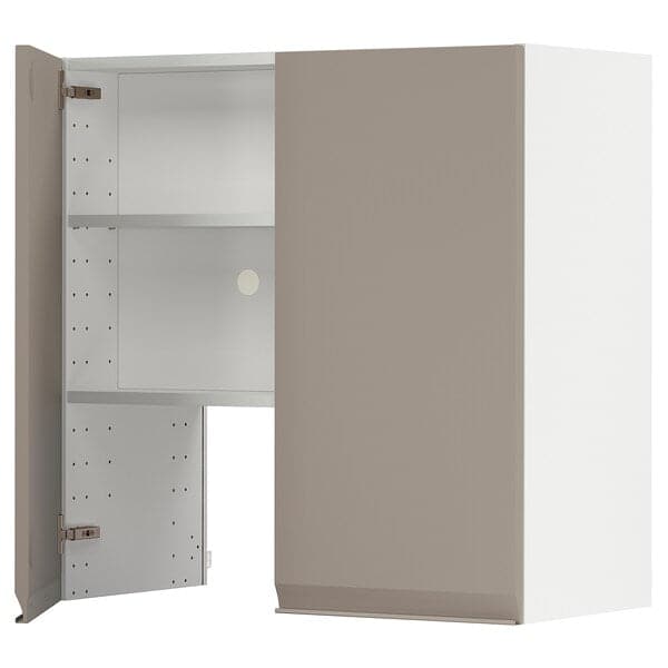 METOD - Wall cb f extr hood w shlf/door, white/Upplöv matt dark beige , 80x80 cm