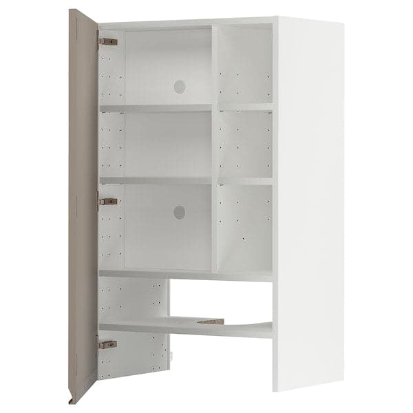 METOD - Wall cb f extr hood w shlf/door, white/Upplöv matt dark beige, 60x100 cm