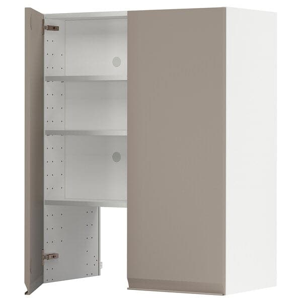 METOD - Wall cb f extr hood w shlf/door, white/Upplöv matt dark beige , 80x100 cm