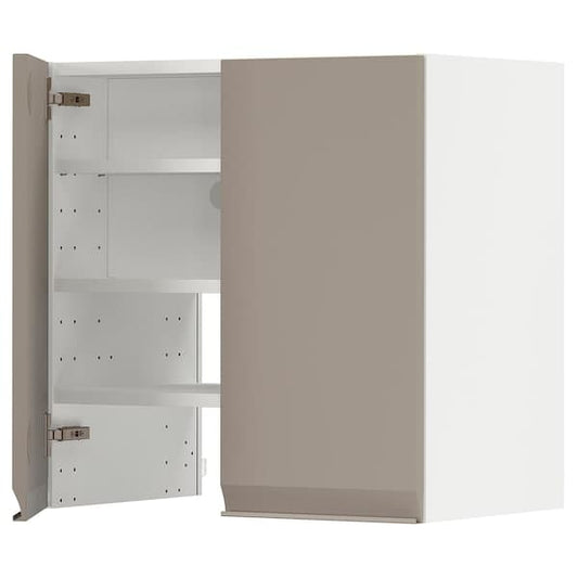 Ikea METOD - Wall cb f extr hood w shlf/door, white/Upplöv matt dark beige, 60x60 cm