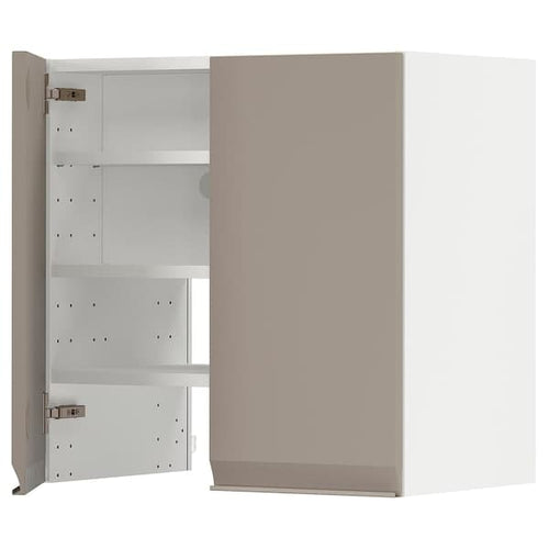 METOD wall cb f extr hood w shlf/door, white/Upplöv matt dark beige, 60x60 cm