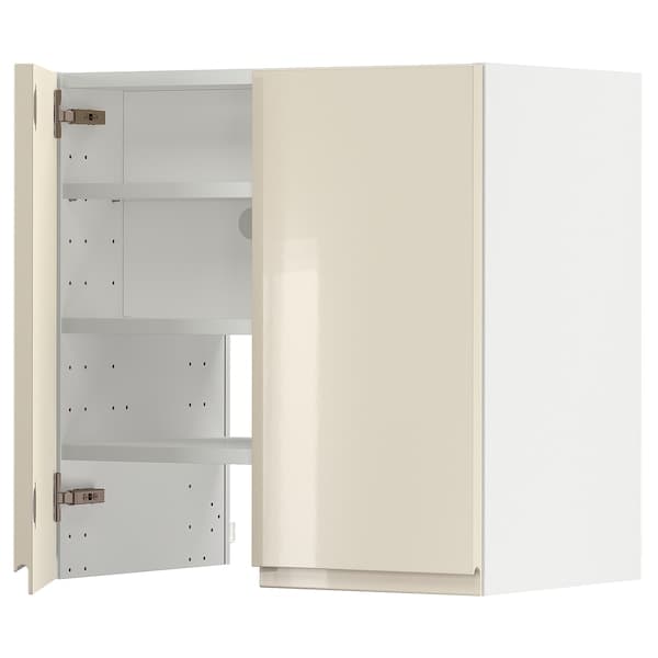 METOD - Wall cb f extr hood w shlf/door, white/Voxtorp high-gloss light beige , 60x60 cm - best price from Maltashopper.com 29505274