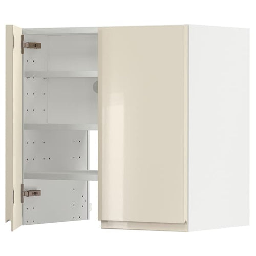 METOD - Wall cb f extr hood w shlf/door, white/Voxtorp high-gloss light beige , 60x60 cm