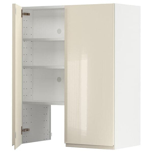 Ikea METOD - Wall cb f extr hood w shlf/door, white/Voxtorp high-gloss light beige , 80x100 cm