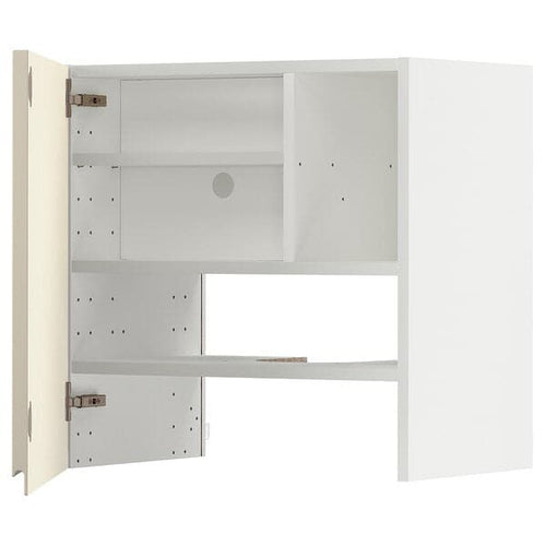 METOD - Wall cb f extr hood w shlf/door, white/Voxtorp high-gloss light beige , 60x60 cm