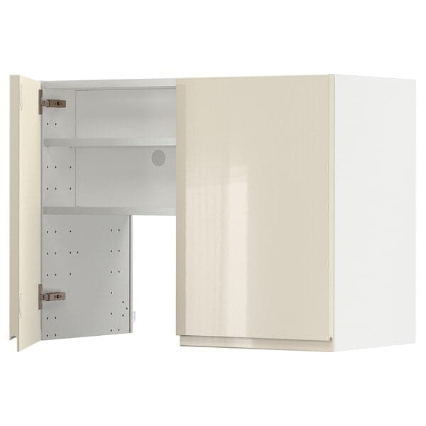 Ikea METOD - Wall cb f extr hood w shlf/door, white/Voxtorp high-gloss light beige, 80x60 cm