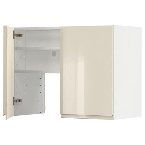 METOD - Wall cb f extr hood w shlf/door, white/Voxtorp high-gloss light beige, 80x60 cm