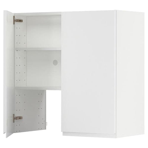 METOD - Wall cb f extr hood w shlf/door, white/Voxtorp matt white , 80x80 cm