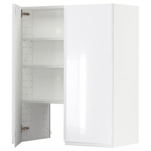 METOD - Wall cb f extr hood w shlf/door, white/Voxtorp high-gloss/white, 80x100 cm