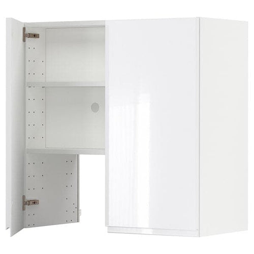 METOD - Wall cb f extr hood w shlf/door, white/Voxtorp high-gloss/white, 80x80 cm