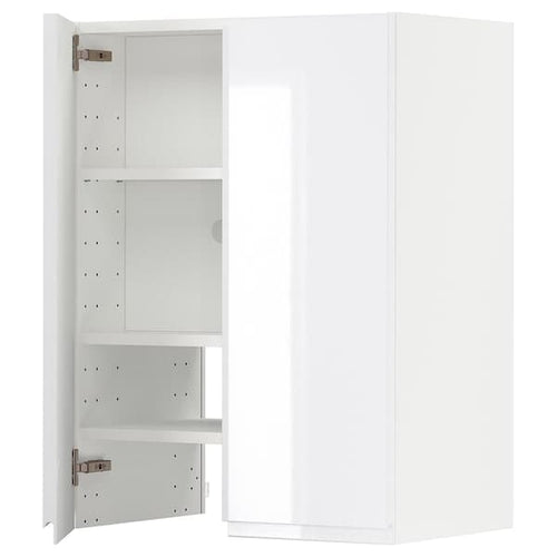 METOD wall cb f extr hood w shlf/door, white/Voxtorp high-gloss/white, 60x80 cm