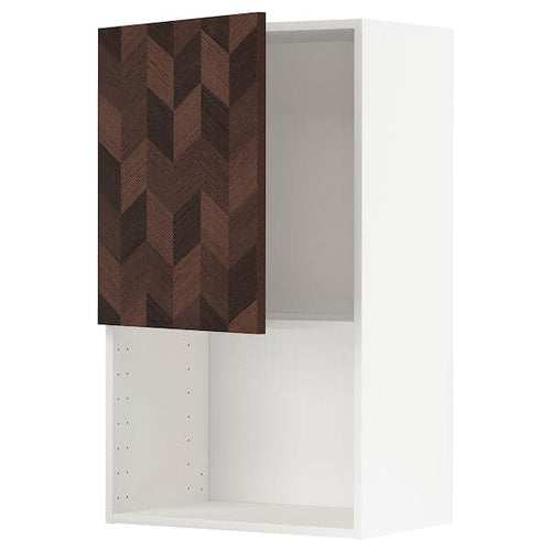 METOD - Wall cabinet for microwave oven, white Hasslarp/brown patterned, 60x100 cm