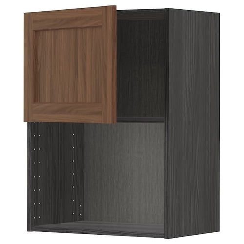 METOD - Wall cabinet for microwave oven, black Enköping/brown walnut effect, 60x80 cm