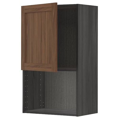 METOD - Wall cabinet for microwave oven, black Enköping/brown walnut effect, 60x100 cm