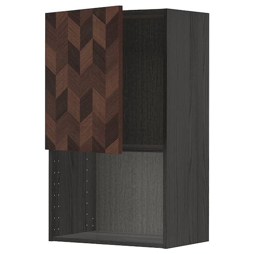 METOD - Wall cabinet for microwave oven, black Hasslarp/brown patterned , 60x100 cm