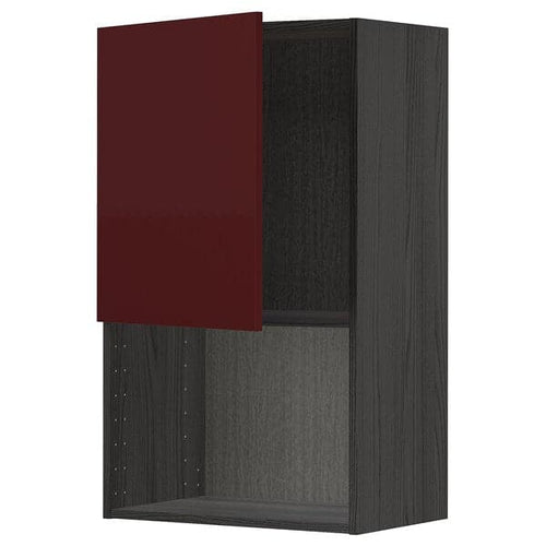 METOD - Wall cabinet for microwave oven, black Kallarp/high-gloss dark red-brown , 60x100 cm