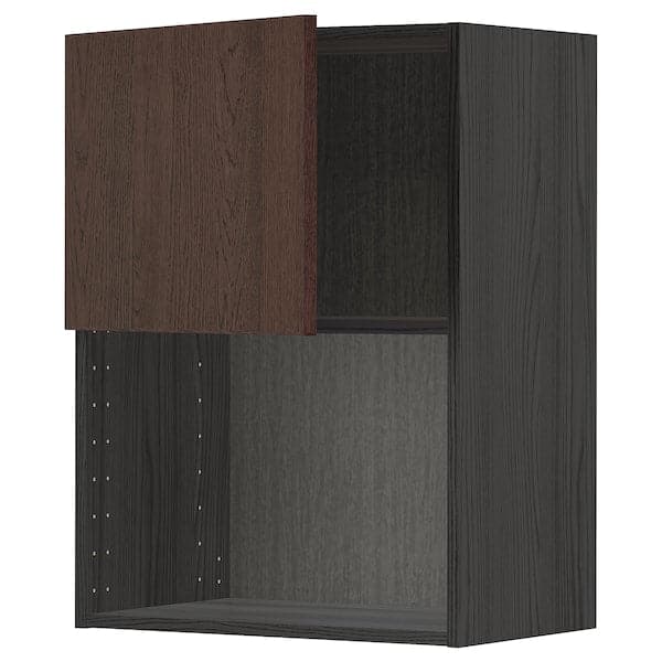 METOD wall cabinet for microwave oven, black/Sinarp brown
