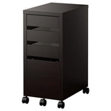 MICKE drawer unit with drop-file storage, black-brown, 35x75 cm