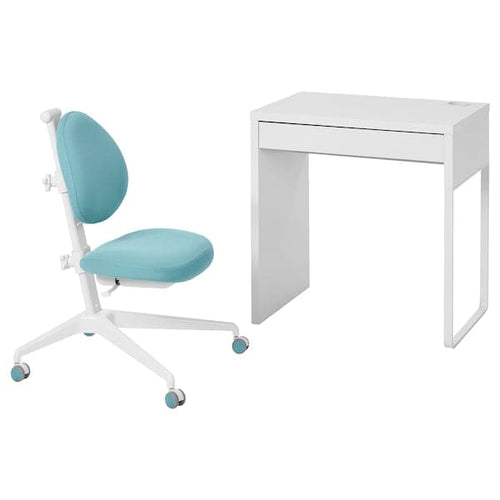 MICKE / DAGNAR - Desk and chair, white/turquoise ,