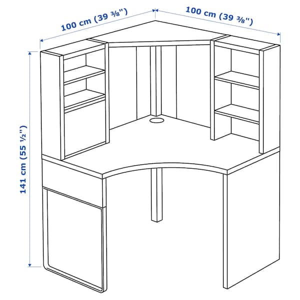 MICKE - Corner workstation, black-brown, 100x142 cm - best price from Maltashopper.com 50244741