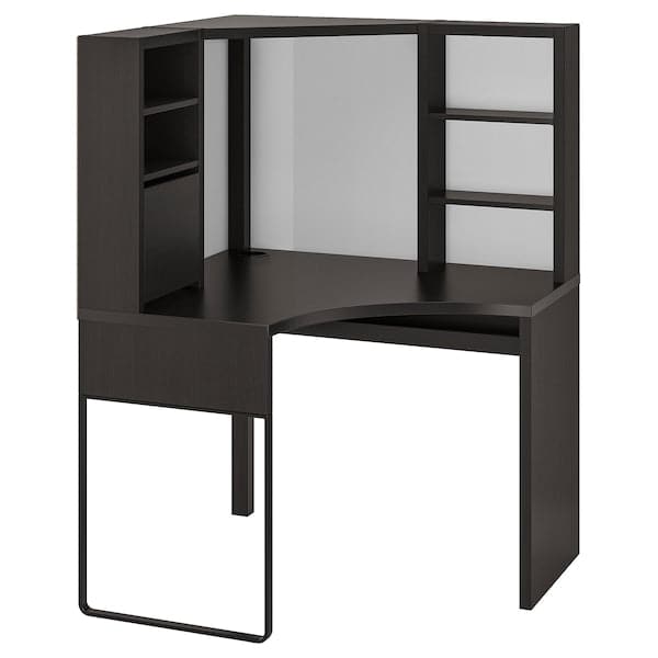 MICKE - Corner workstation, black-brown, 100x142 cm - best price from Maltashopper.com 50244741