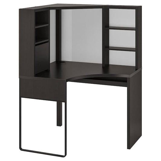 MICKE - Corner workstation, black-brown, 100x142 cm - best price from Maltashopper.com 50244741
