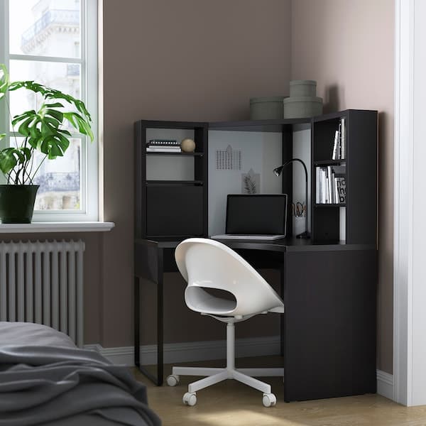 MICKE - Corner workstation, black-brown, 100x142 cm - best price from Maltashopper.com 50244741